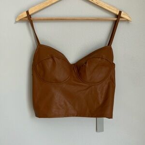 Faux leather brown cropped top